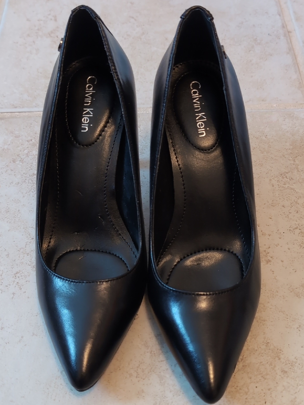 Calvin Klein Black Leather Pointed-Toe Pumps